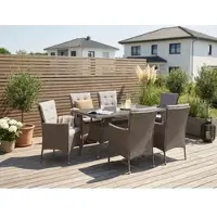 KONIFERA Garten-Essgruppe "Mailand", grau (grau, braun), Polyrattan, Sitzmöbel-Sets, Garten-Essgruppe, Tischplatte aus Sicherheitsglas, Staufläche unter dem Tisch
