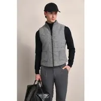Bugatti Kurzweste , Herren, Gr. 58, grau (dunkelgrau), 50% Wolle, 30% Polyester, 20% Baumwolle, unifarben, regular fit, ohne Ausschnitt, Westen Kurzweste, mit tonalem Fischgratmuster