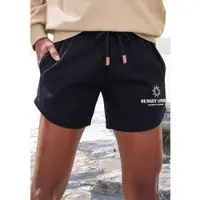 H.I.S. Sweatshorts H.I.S, Damen, Gr. 44/46, N-Gr, schwarz, Sweatware, Obermaterial: 60% Baumwolle, 40% Polyester, unifarben, bequem kurz, Hosen Sweatshorts, mit Kordelzug und Print, Loungewear, Topseller