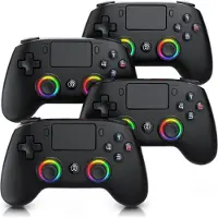 CSL Wireless Gamepad 4er Set für PS4, PS4 Pro, PS4 Slim und PC, Bluetooth Controller mit Dual Vibration, Touchpad, 2 Makrotasten, 3,5 mm Klinke, 600 mAh Akku, 4 Stück, schwarz