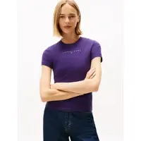 Tommy Hilfiger Kurzarmshirt TOMMY JEANS "TJW SLIM BLING LINEAR TEE EXT", Damen, Gr. S (36), nocturnal lila, Single Jersey, Obermaterial: 100% Baumwolle, unifarben, slim fit, Rundhals, Shirts Kurzarmshirt
