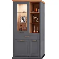 Otto Home Vitrine "Tara", grau (graphit matt, pacific walnut), B:101cm H:200cm T:48cm, Holzwerkstoff, MDF, Sicherheitsglas, Schränke, Vitrine, lackiert mit wasserbasiertem UV-Lack, Soft-Close-Funktion