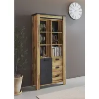 Home affaire Vitrine "York, moderner Hochschrank, Schrank in Hunton Oak Dekor", grau (braun), B:93cm H:200cm T:37cm, Schränke, Vitrine, mit Apothekergriffen aus Metall, Industrialdesign, 200 cm hoch
