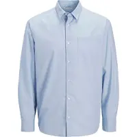 Jack & Jones Langarmhemd "JJCOLE POPLIN STRIPE SHIRT LS", Herren, Gr. M, N-Gr, blau (chambray blau detail:solid), Web, Obermaterial: 100% Baumwolle, unifarben, relaxed fit, Hemden Langarmhemd