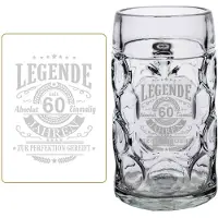 Luxentu Bierkrug "Maßkrug mit Gravur Legende seit 60 Jahren 1,0 Liter transparent", bunt (transparent), 1 tlg., Glas, Trinkgefäße, Bierkrug
