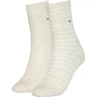 Tommy Hilfiger Socken "TH WOMEN SOCK 2P SMALL STRIPE", Damen, Gr. 35-38, beige (light beige melange), Baumwollmischung, normal, Socken Socken, mit schmalem Rippenbündchen, meliert, gestreift
