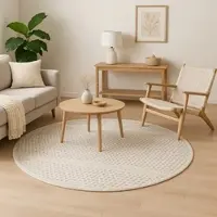 My Flair Wollteppich "Wooly Nature", natur,weiß, H:10mm Ø:200cm, Baumwolle, Wolle, MÖBEL & ACCESSOIRES, Teppiche, Wollteppich, Handwebteppich, reine Wolle, Scandi Design, handgewebt, Wohnzimmer