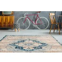 Calo-deluxe Teppich "Rossa 502" Gr. 6, beige (creme, blau), B:200cm H:5mm L:290cm, Kunstfaser, Teppiche, Teppich, Vintage Optik, Wohnzimmer