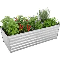 Relaxdays Hochbeet, verzinktes Metall, Blumen, Pflanzen & Gemüse, HBT: 60x200x100 cm, eckiges Pflanzenbeet, silber
