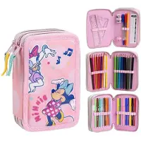 Cerda Disney Minnie Federmappe gefüllt Schuletui & Stiftebox mit Zubehör