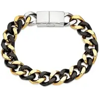 Bruno Banani Edelstahlarmband "Schmuck Geschenk breites Armband gelbgoldfarben/schwarz", schwarz (gelbgoldfarben, schwarz, edelstahlfarben), Armbänder, Damen, 21cm, Edelstahl, Edelstahlarmband
