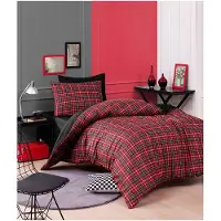 L'essentiel Maison , Iskoç - Red, Einzelbettbezug-Set (FR), 65 % BAUMWOLLE / 35 % POLYESTER, Rot, 140 x 200 cm