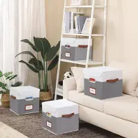 Markenlos Aufbewahrungsboxen mit Deckel, Set von 4, große Faltboxen für Schränke, 38 x 25 x 25 cm, weiß/grau
