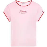 Tommy Hilfiger Kurzarmshirt "TILT GRAPHIC SLIM C-NK SS TEE", Damen, Gr. M (40), rosa (bon. pink), Single Jersey, Obermaterial: 100% Baumwolle, unifarben, slim fit normal, Rundhals, Shirts Kurzarmshirt