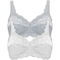 Susa Bügelloser BH "2er Pack BH ohne Bügel Latina", Damen, Gr. 100, Cup D, bunt (weiß grau), Spitze, Obermaterial: 77% Polyamid PA. 15% Baumwolle CO. 8% Elasthan EL., BHs Bügelloser BH
