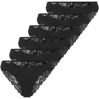 ONLY Slip "Slip ONLCHLOE LACE BRAZIL 6P 6er Pack", Damen, Gr. M, schwarz, Obermaterial: 90% Polyamid PA. 10% Elasthan EL., Unterhosen Slip