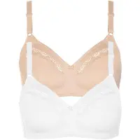 Lisca Soft-BH "2er Pack Soft BH Manja", Damen, Gr. 100, Cup B, bunt (beige weiß), Spitze, Obermaterial: 100% Baumwolle CO., BHs Soft-BH