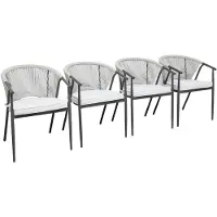 Sweeek - 4er-Set stapelbare Gartensessel aus Stahl mit Seilbespannung - Anthrazit