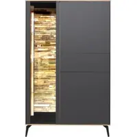 Mäusbacher Highboard MÄUSBACHER, grau (anthrazit matt lack, asteiche), B:101cm H:160cm T:42cm, Sideboards, Highboard, Faro Highboard B 101 cm, inkl. Beleuchtung, Push to open, Metallfüße
