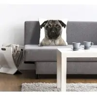 Queence Dekokissen "Mops", schwarz (beige, schwarz, bedruckt), B:40cm L:40cm, Polyester, Dekokissen_Sitzkissen_Kissenhüllen, Dekokissen, mit einem Mops