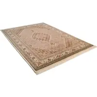 Theko Orientteppich "Mahi Tabriz, handgeknüpft" Gr. 7, beige (creme), B:250cm H:12mm L:350cm, Schurwolle, Seide, Teppiche, Orientteppich, Material: 80%Wolle, 20% Seide, mit Fransen, Wohnzimmer