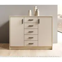 HBZ-Meble Sideboard "Nelly Kommode, BxHxT 109x86x50cm", beige (artisan eiche, kaschmir), B:109cm H:86cm T:50cm, Sideboards, Sideboard, Breite 109cm, Einlegeböden verstellbar, foliert
