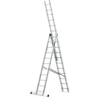 Drabest | Leiter - PRO Serie - Aluleiter Mehrzweckleiter - 3-teilig - 3 x 11 Stufen - Belastbarkeit 150 kg - Arbeitshöhe 6,31 m - inkl. Eimerhaken