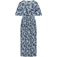 Goldner Wickelkleid mit floralem Design in marine / weiß / geblümt | Gr.: 48