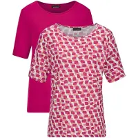 Goldner Kurzgröße: Stilvolles Shirt-Duo mit Muster-Mix in pink / pink / gemustert | Gr.: 25