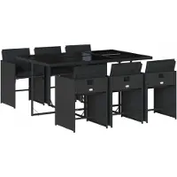Syfax 7-tlg. Garten-Essgruppe mit Kissen Schwarz Poly Rattan