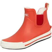 Bockstiegel Damen Gummistiefel Momo kurz mit seitlichem Elastikeinzug - Wasserdichte Stiefelette mit Ausziehhilfe in Rot-Weiß Größe 37