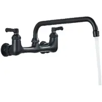 KLARWERK ALEX | Gastronomie Mischbatterie Wandmontage Armatur Schwarz | Profi Küchenarmatur Edelstahl lang und flach|Wasserhahn Restaurant Wand gerader Auslauf