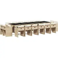 vidaXL 17-tlg. Garten-Essgruppe mit Kissen Beige Poly Rattan