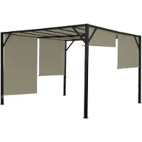 Mendler Pergola Baia, Garten Pavillon Terrassenüberdachung, stabiles 6cm-Stahl-Gestell + Schiebedach taupe 3x3m