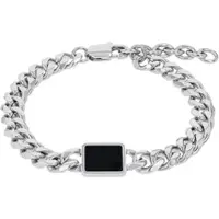 Amor Panzerarmband , silber (edelstahlfarben, schwarz, schwarz), Armbänder, Herren, 23cm, Edelstahl, Panzerarmband, mit Achat