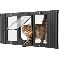 Vevor Katzenklappe Katzentür Anpassbar an Fensterbreiten (787-914 mm), Wetterfeste Haustiertür mit 4 sicheren Verriegelungsmodi & Aluminiumrahmen & Hochtransparentem Glas & Magnetverschluss, Schwarz