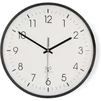 Nedis CLWA6226BK Wanduhr Ø 300 mm Kunststoff Funkuhr leise Bewegung Schwarz Weiß