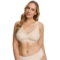 Susa Bügelloser BH "Print", Damen, Gr. 90, Cup E, pure, beige, Obermaterial: 54% Polyamid, 35% Baumwolle, 11% Elasthan, gemustert, BHs Bügelloser BH, mit Spitze