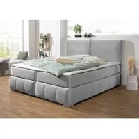 Home affaire Boxspringbett "Wehma", silber, B:170cm L:213cm, Struktur fein (100% Polyester), Komplettbetten, Boxspringbett, inkl. Topper in 3 verschiedenen Matratzen, auch in Samtstoff