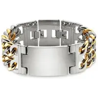 Bruno Banani Edelstahlarmband "Schmuck Geschenk breites Armband mit Platte", gelbgoldfarben, edelstahlfarben, Armbänder, Damen, 21cm, Edelstahl, Edelstahlarmband