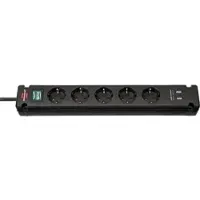 Brennenstuhl 5-fach Steckdose schwarz - mit 2 USB Ladebuchsen und Kontrollschalter - 3 m