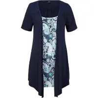 Bonprix T-Shirt , Damen, Gr. 56/58 (XXXL), blau (dunkelblau paisley), Obermaterial: 95% Viskose, 5% Elasthan, A-Linie, Shirts T-Shirt, A-Linie Passform, Halbarm-Design, mit Print, Rundhalsausschnitt