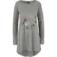 Bonprix Longshirt , Damen, Gr. 48/50 (XL), grau (grau meliert floral), Obermaterial: 70% Baumwolle, 30% Viskose, A-Linie, Shirts Longshirt, A-Linien Passform, lange Ärmel, aus Baumwolle und Viskose