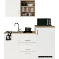 Kochstation Pantryküche "KS-Mali", weiß (küche: weiß, front: weiß, korpus: weiß, arbeitsplatte: eiche sonoma), B:160cm H:200cm T:60cm, Komplettküchen-Sets, Pantryküche, Breite 160 cm, mit E-Geräten