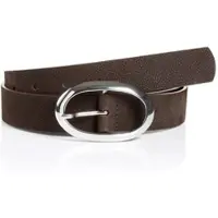 MONTI Synthetikgürtel "SIENA", Damen, Gr. 85, braun (dunkelbraun), Materialmix, unifarben, Gürtel Synthetikgürtel, mit weichem Echtleder und modischer ovaler Glanzschließe – 3 cm breit