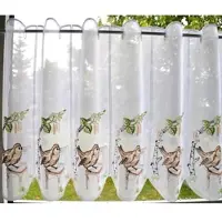 Stickereien Plauen Scheibengardine "Vöglein auf Stuhl" Gr. 6, bunt, B:95cm H:50cm, Voile, Polyester, Gardinen, Scheibengardine