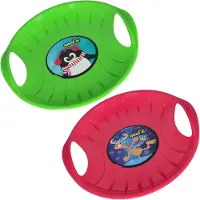 KOTARBAU 2er Set Popo Rutscher Kinder Kunststoff Rutschteller ø 60 cm Rodelbahn Schlitten zum Rodeln im Schnee Grün & Rosa