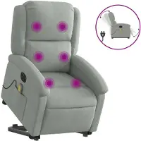 vidaXL Massagesessel mit Aufstehhilfe Elektrisch Hellgrau Samt