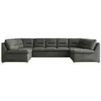 MKS Meble Sofa XXL U-Form Beige, Wohnlandschaft U Form mit Schlaffunktion, Sofa mit Schlaffunktion, Schlafsofa, Wohnzimmer Couch mit schlaffunktion - Comodo U - Dunkelgrau Velvet