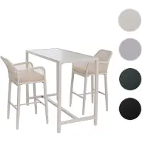 Mendler Set Bartisch + 2x Barhocker HWC-P91, Barstuhl Stehtisch, Outdoor Sitzpolster Seilgeflecht Metall creme